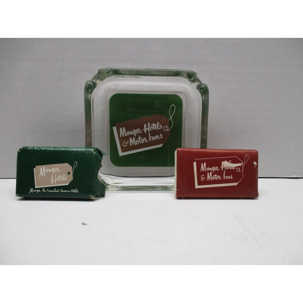Vintage Advertising Ashtray Glass Manger Hotels and Motor Inns And Soap Bars